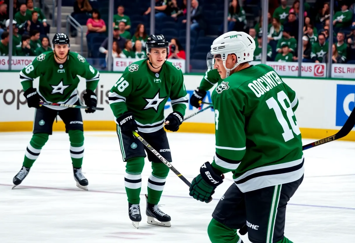 Dallas Stars hockey team playing intensely on the ice
