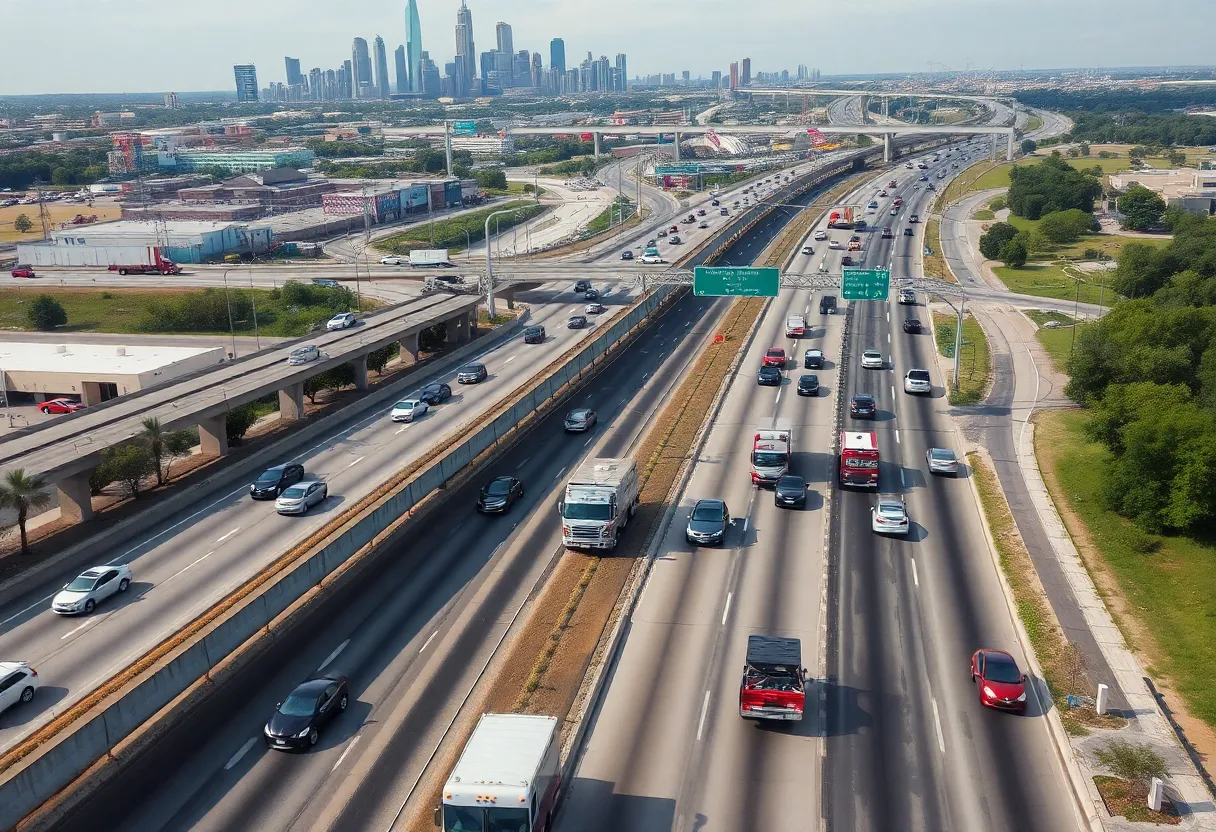 Emergency vehicles responding to a traffic accident on the Central Expressway in Dallas