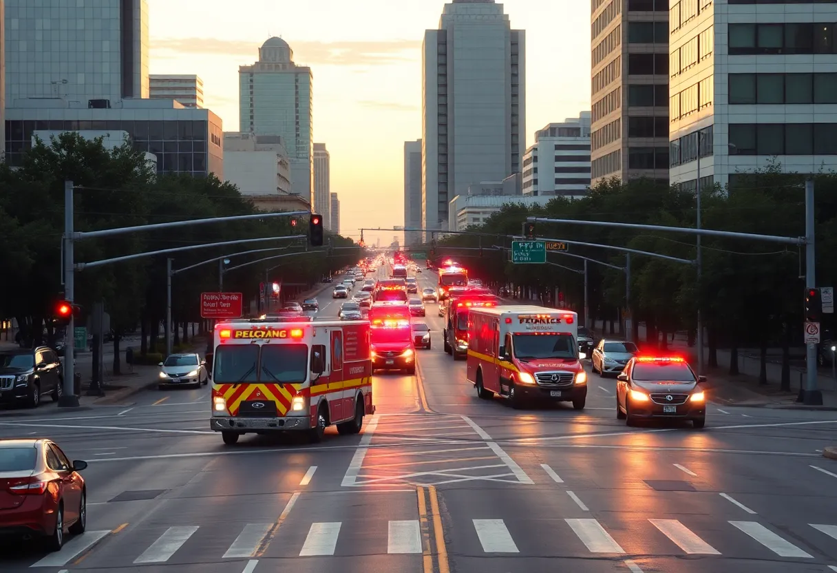 Scene of a traffic accident at N Central Expy and E Mockingbird Ln with emergency vehicles