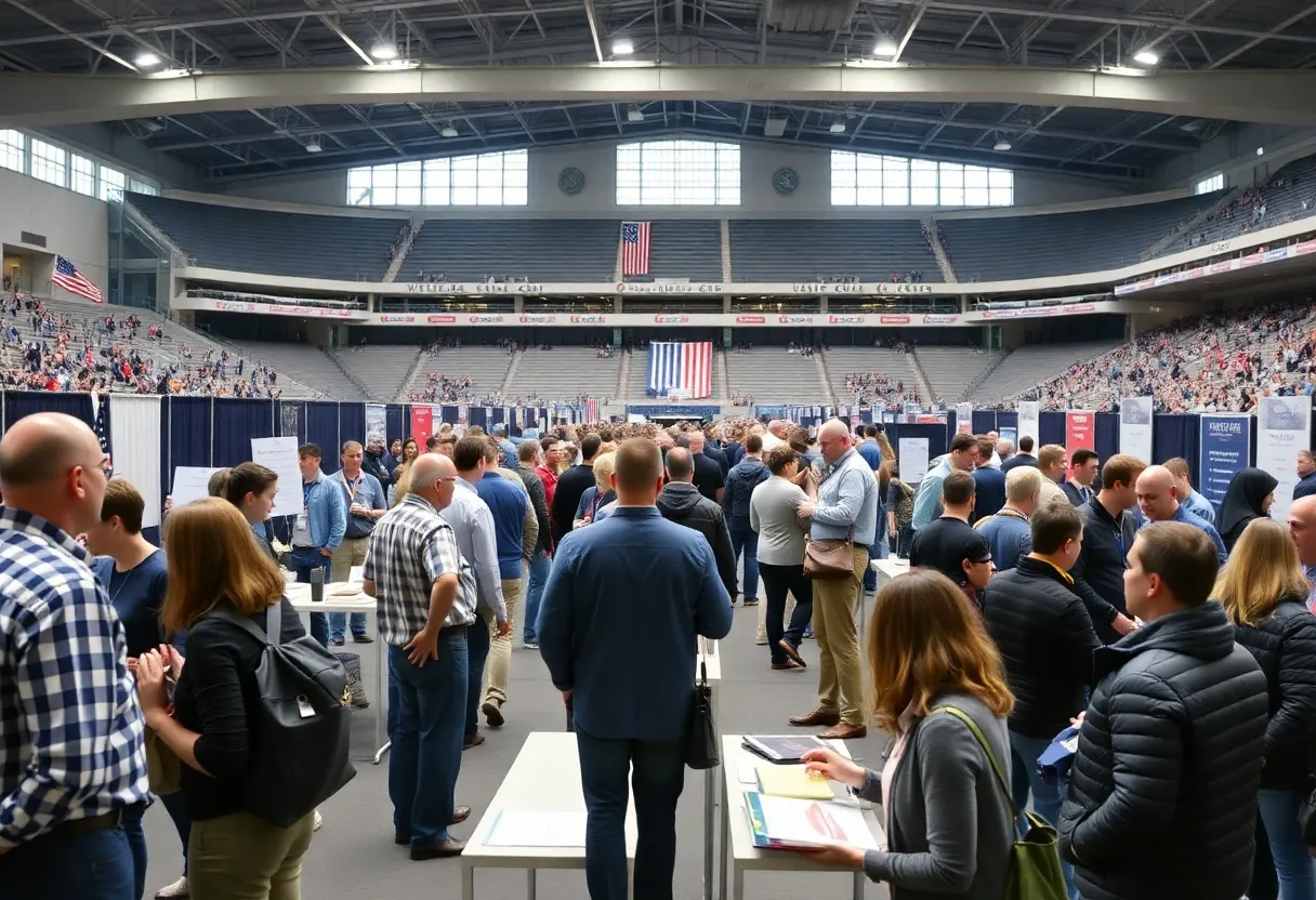 Veterans and employers at the Dallas Veterans Job Fair in AT&T Stadium