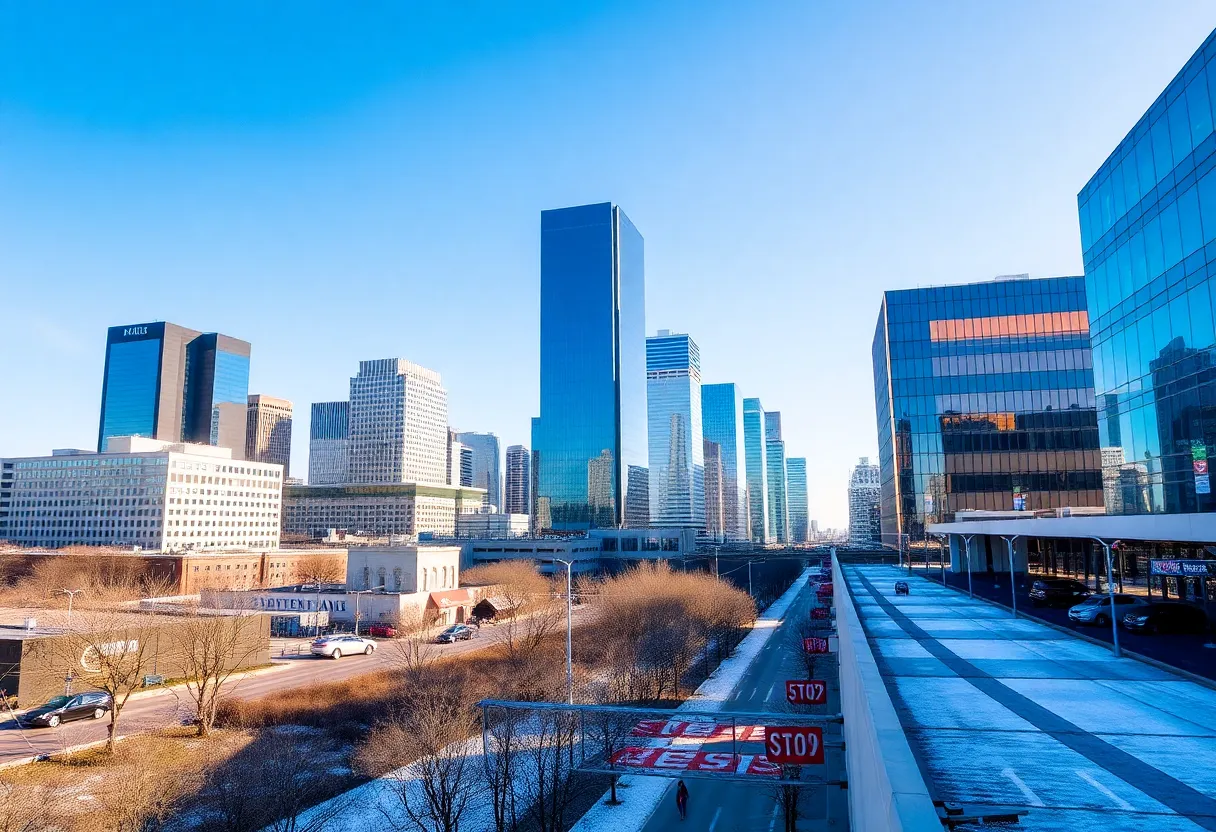 Dallas cityscape during an unseasonably warm winter