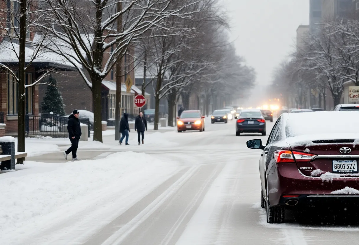Snow-covered street in Dallas Fort Worth during winter storm