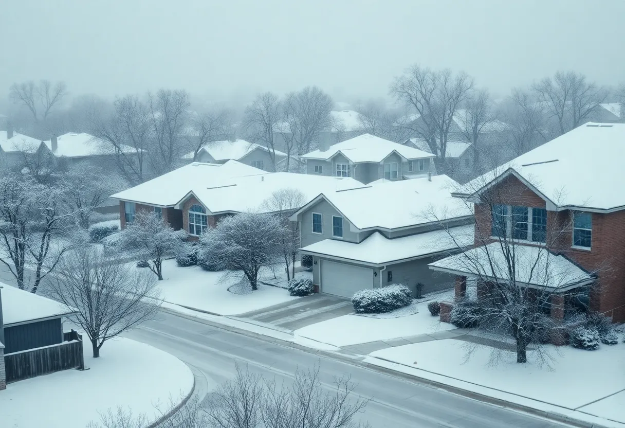 Snowy landscape during a winter storm in Dallas