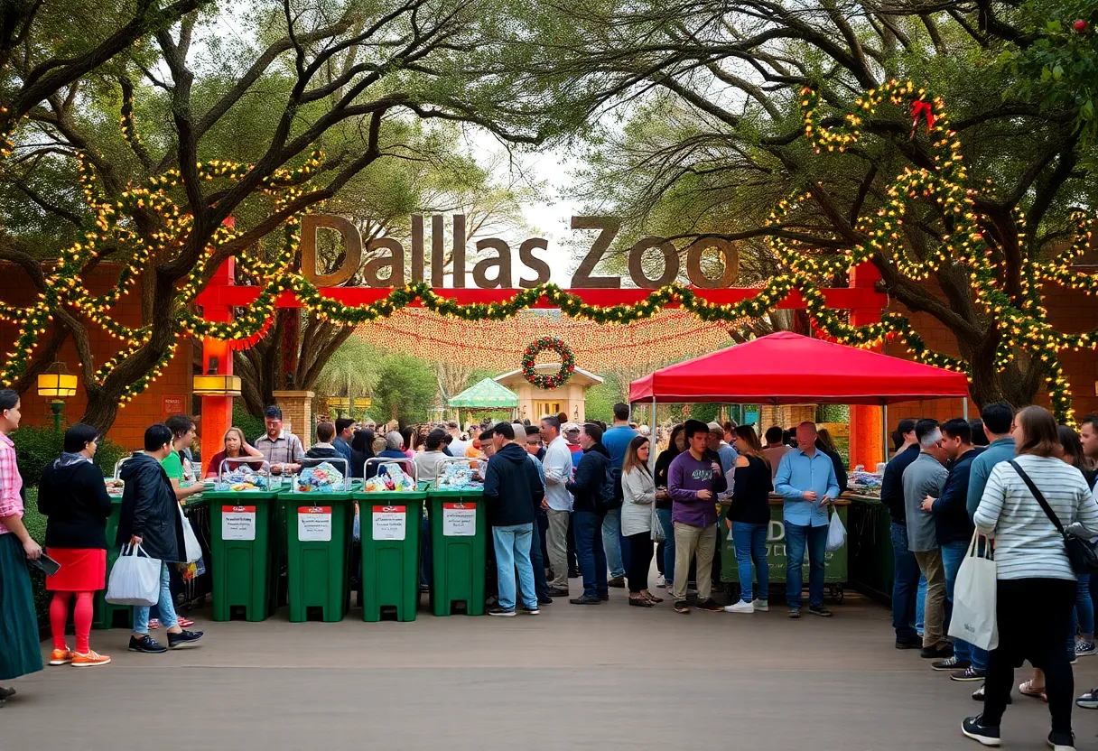 People dropping off old Christmas lights at the Dallas Zoo for recycling