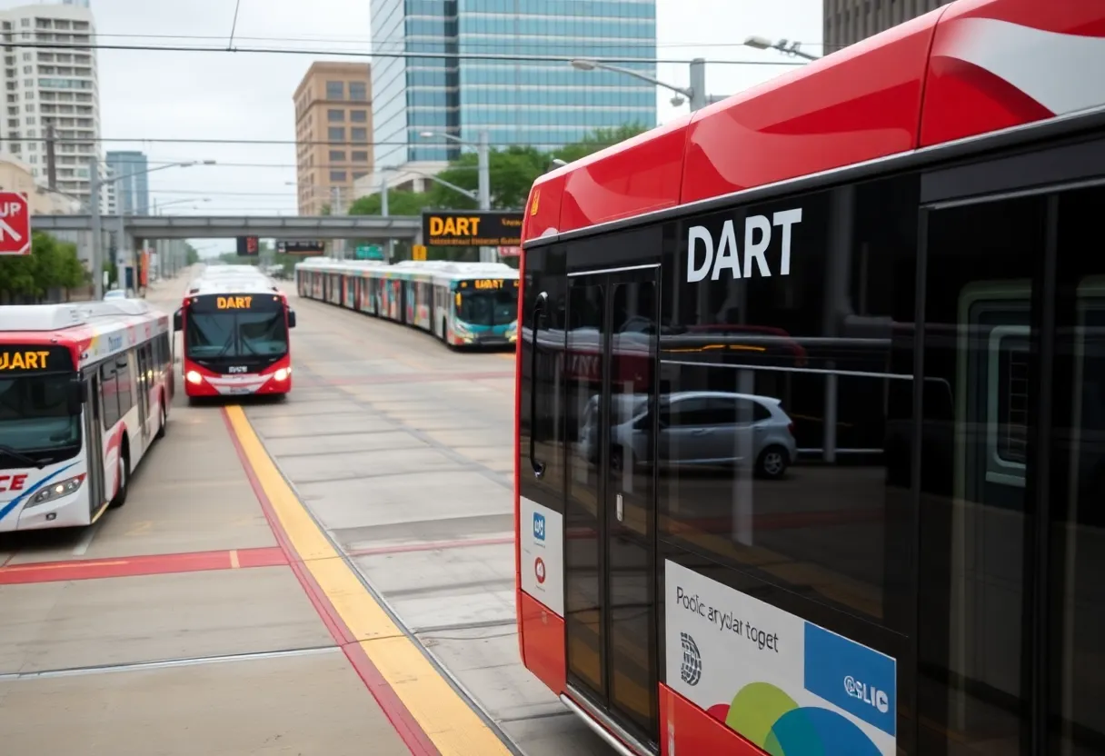 Public transportation scene featuring DART in Dallas.