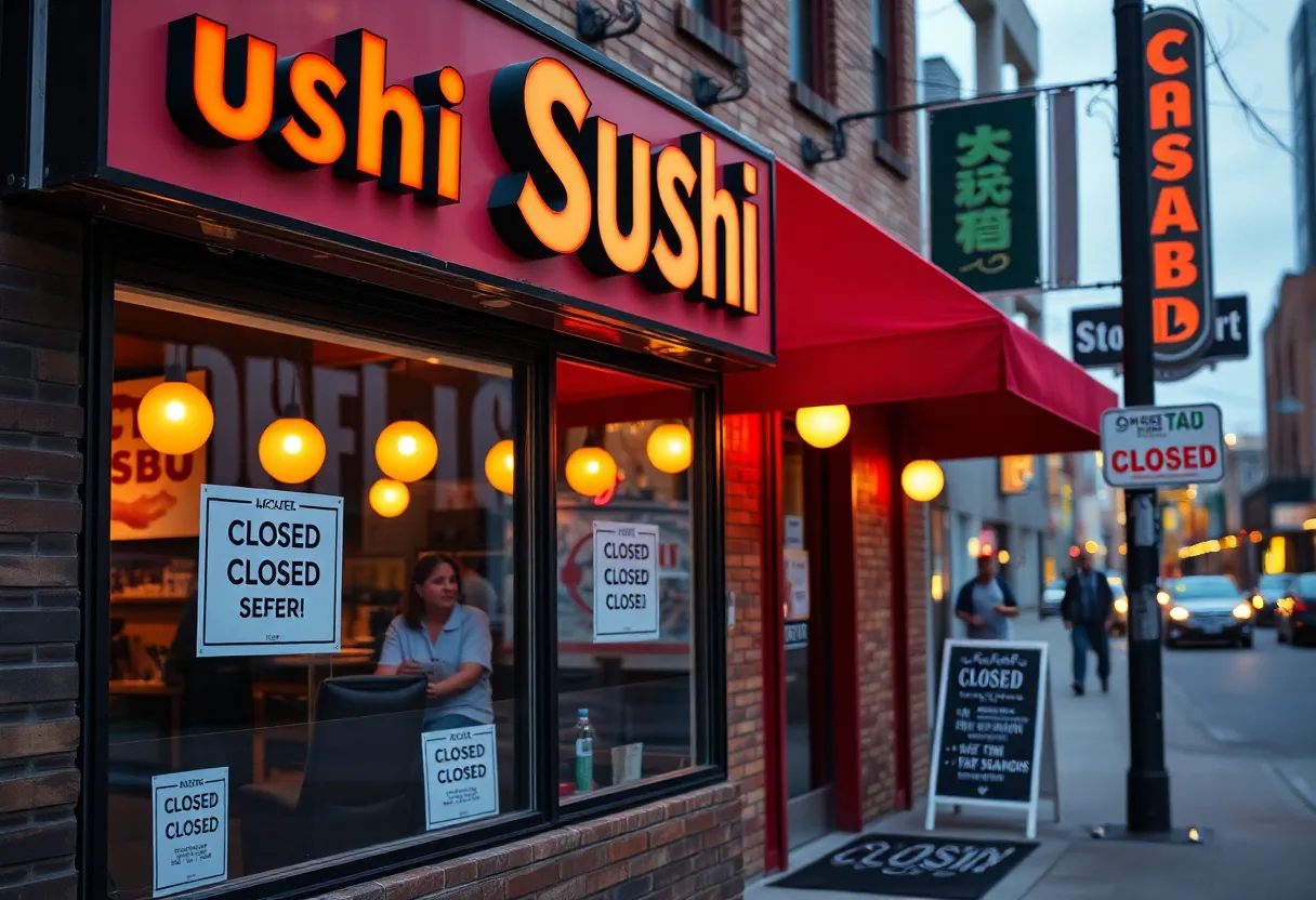 Exterior of Deep Sushi with closed signs