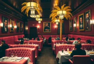 Interior of Delilah Supper Club with vibrant decor and diners
