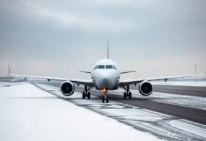 Delta Airlines airplane during winter weather