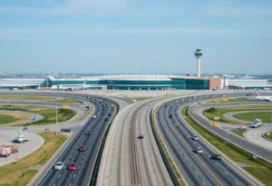 Construction of a bridge at DFW Airport with smooth traffic flow.