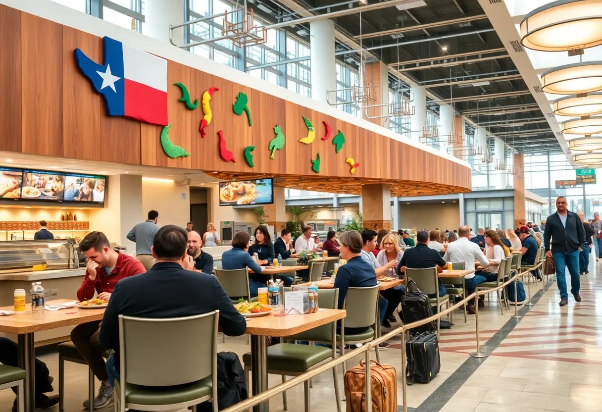 Travelers enjoying Texas cuisine at DFW Airport