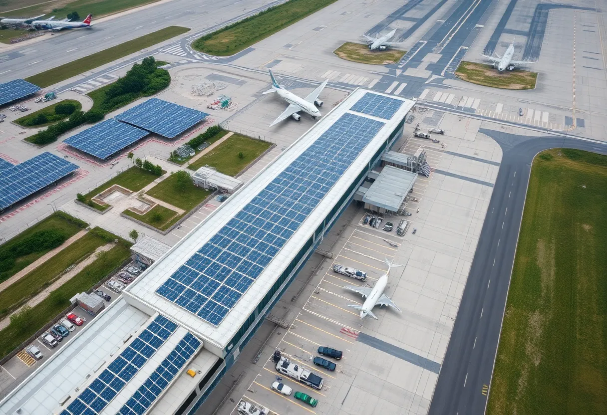 DFW Airport with renewable energy sources and electric vehicles
