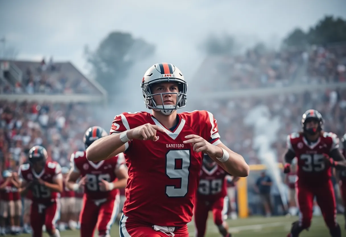 Quarterback in action during a college football game