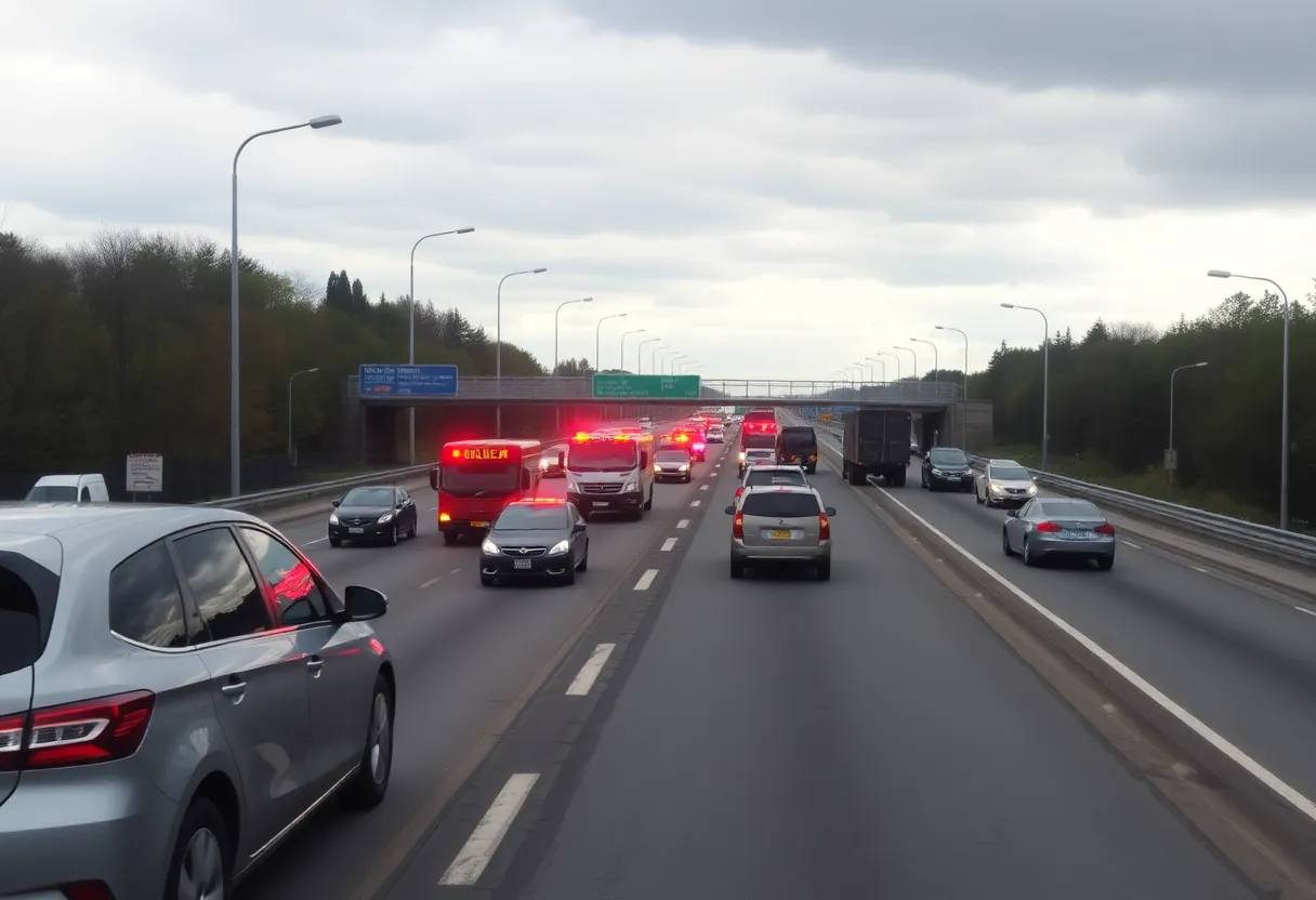 Emergency vehicles on U.S. Highway 75 following a fatal crash