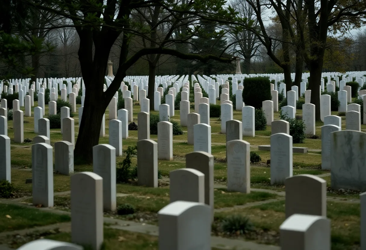 A military cemetery representing complex ethical issues regarding burial practices.