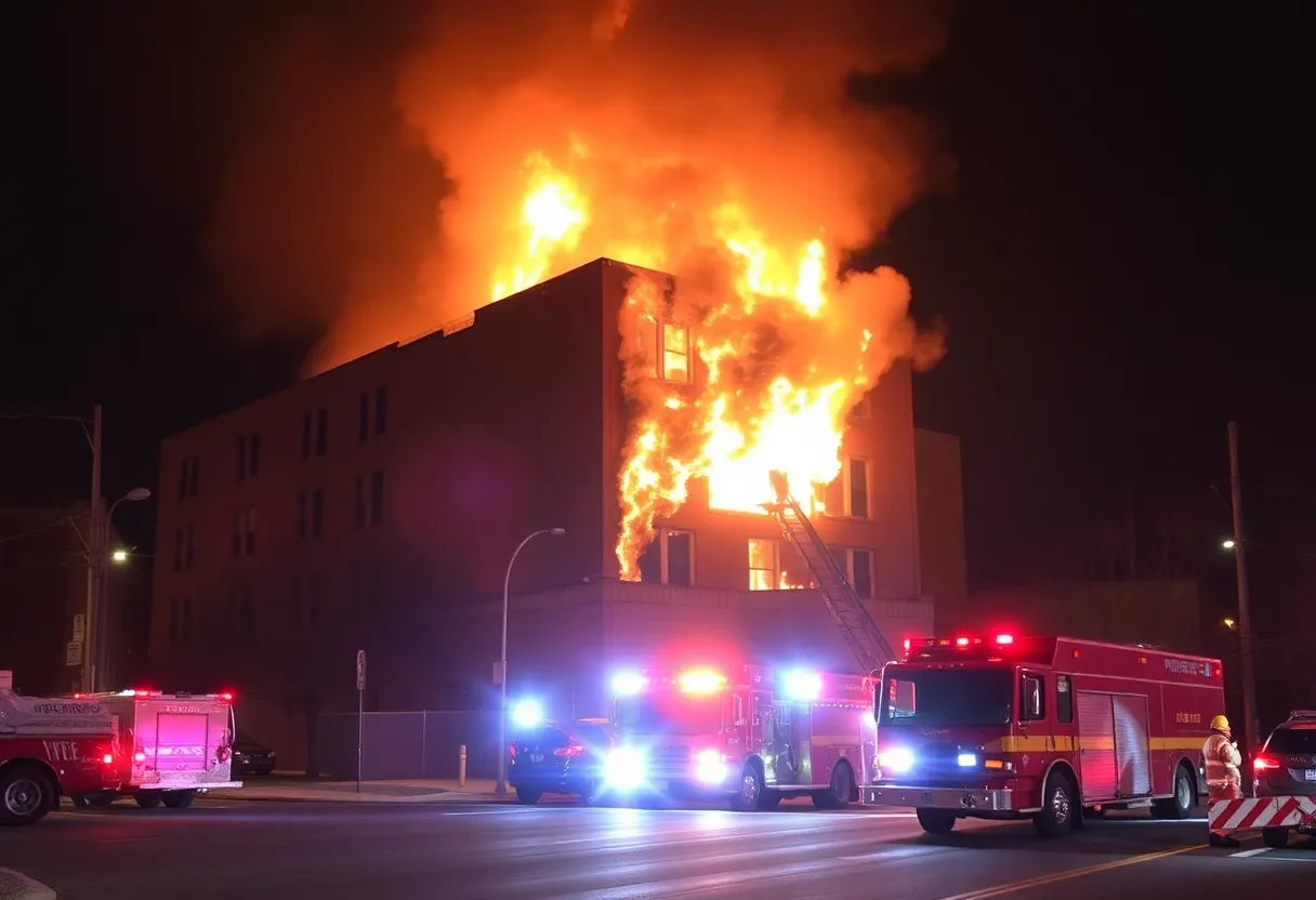 Three-alarm fire at the former Carter Junior High School in Arlington, Texas.