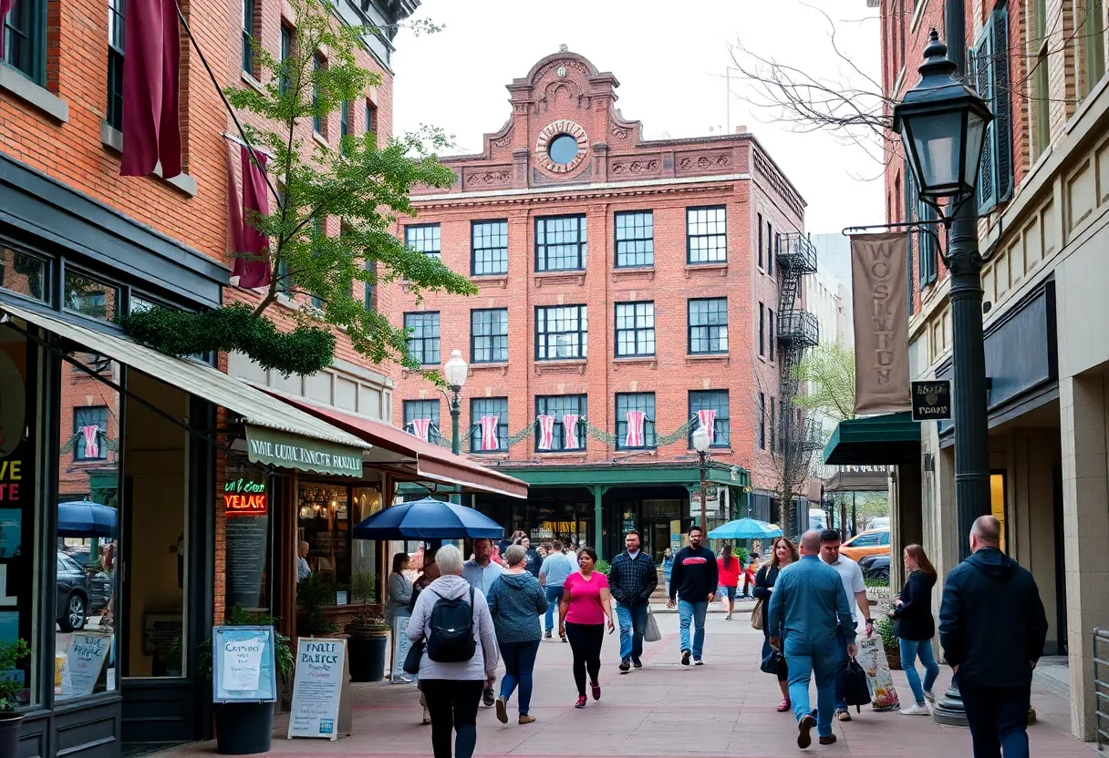 Downtown Fort Worth showing local businesses recovering after the Sandman Hotel explosion.