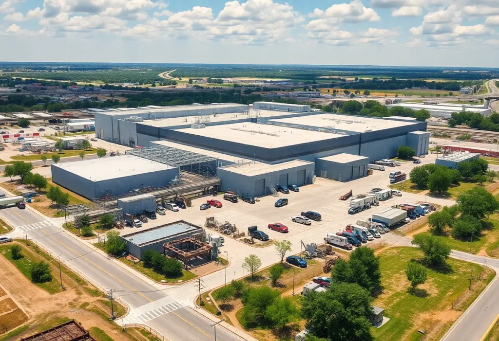 A modern manufacturing facility with surrounding greenery in Fort Worth, Texas.