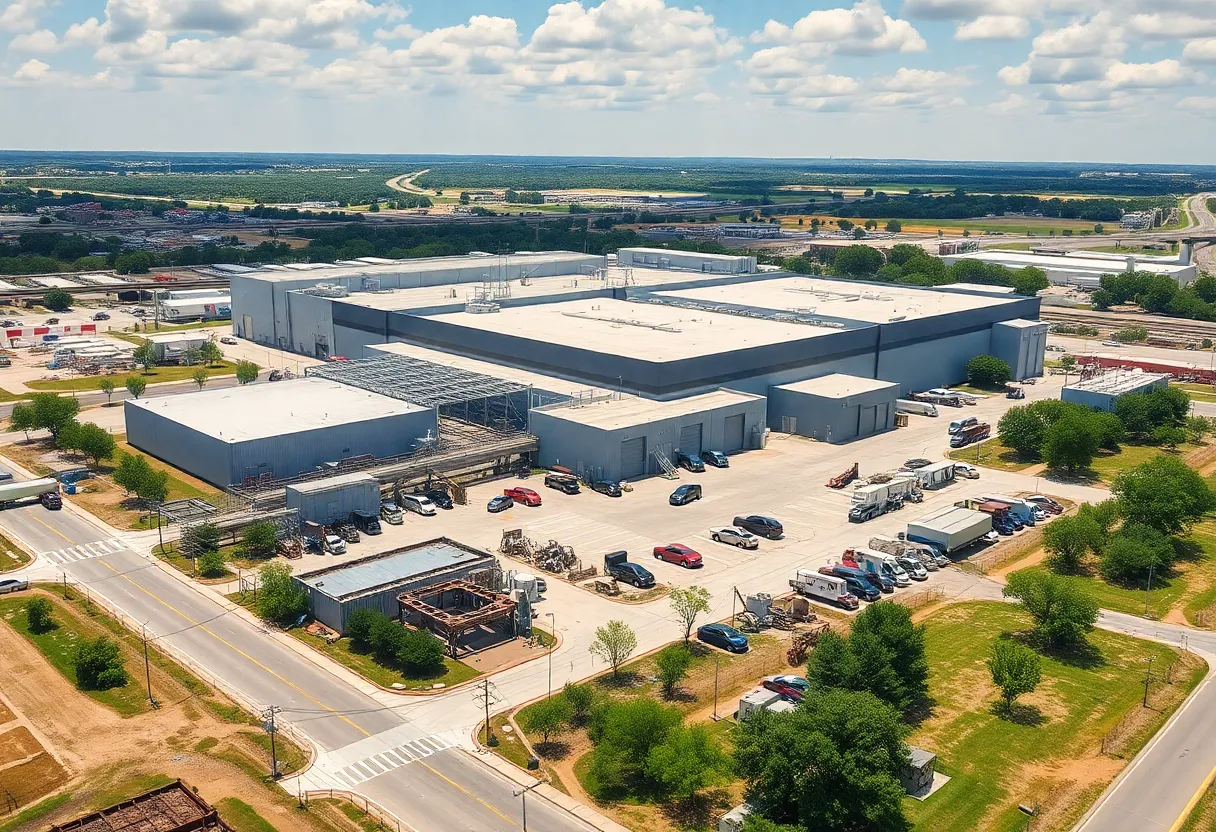 A modern manufacturing facility with surrounding greenery in Fort Worth, Texas.