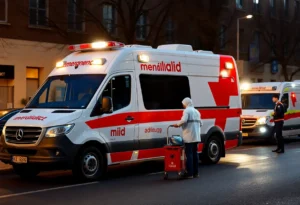 Medical professionals administering a blood transfusion at an emergency scene in Fort Worth.