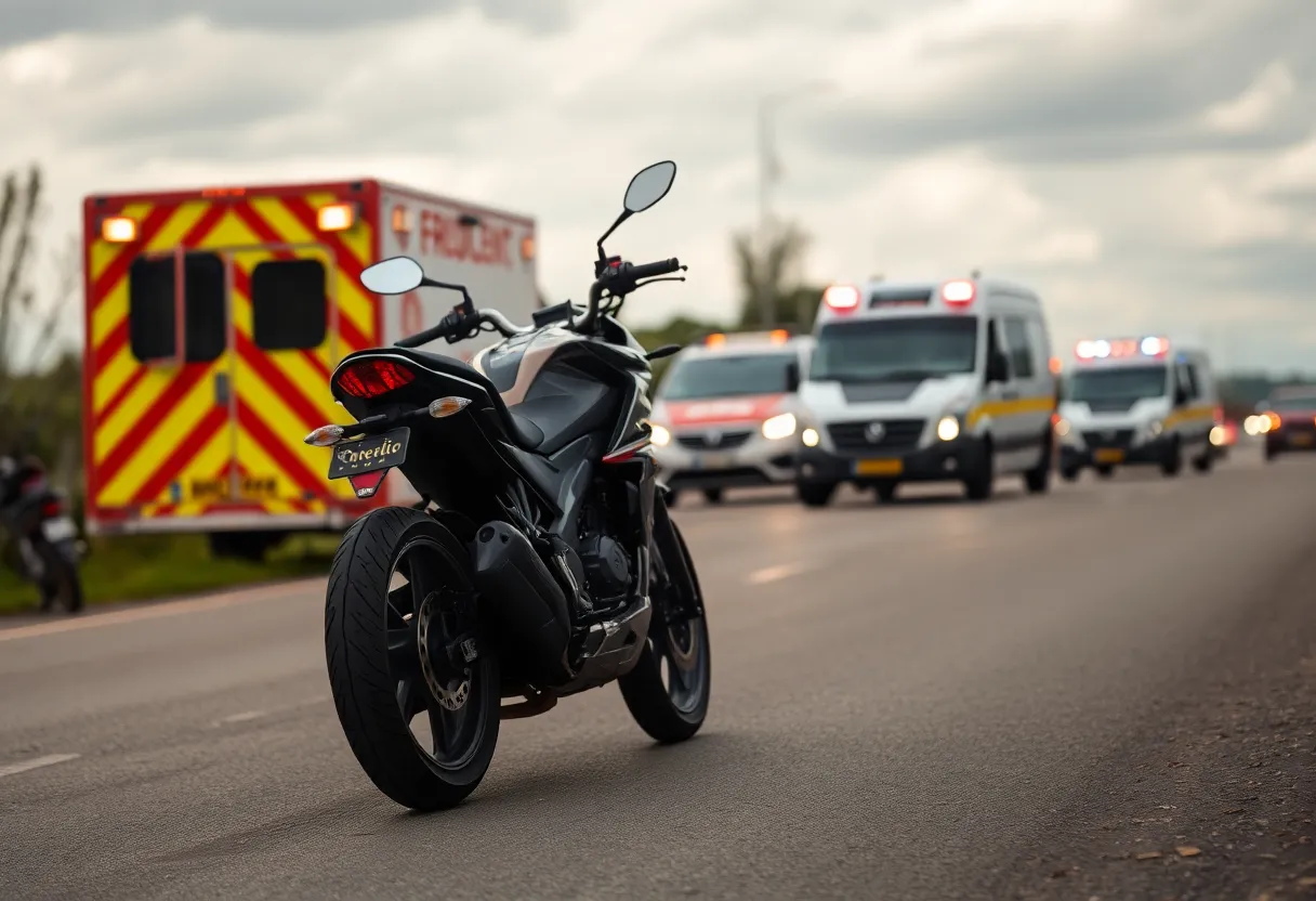 Scene of a motorcycle accident in Fort Worth with emergency vehicles