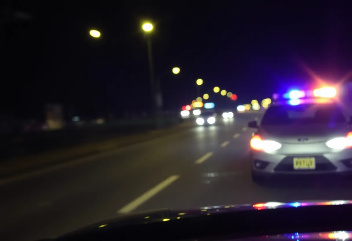Police chase scene in Fort Worth with flashing lights and urgency.