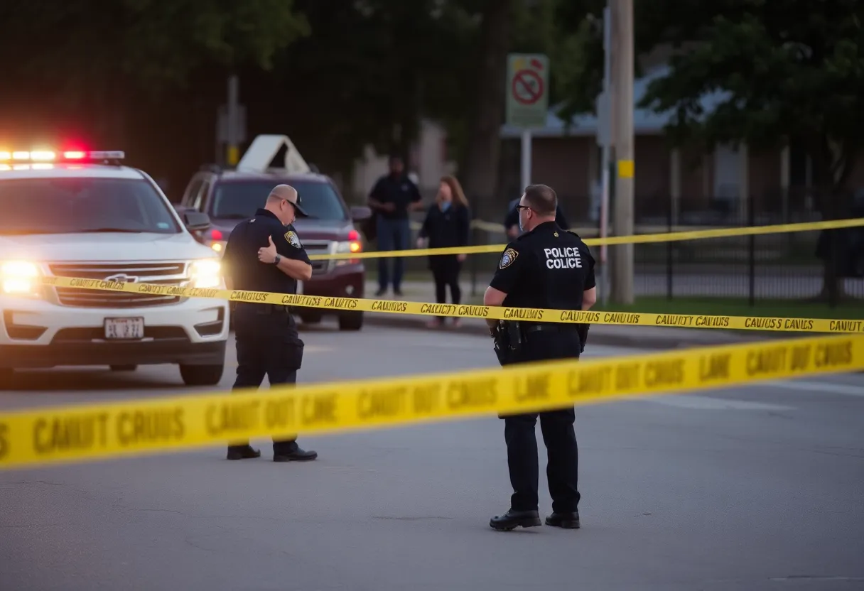 Police officers investigating a shooting scene in Fort Worth