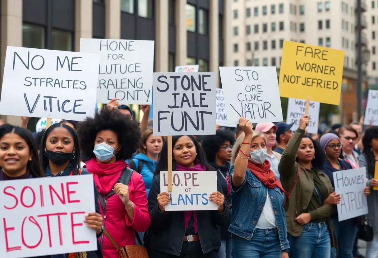 Activists protesting in Fort Worth holding signs for justice