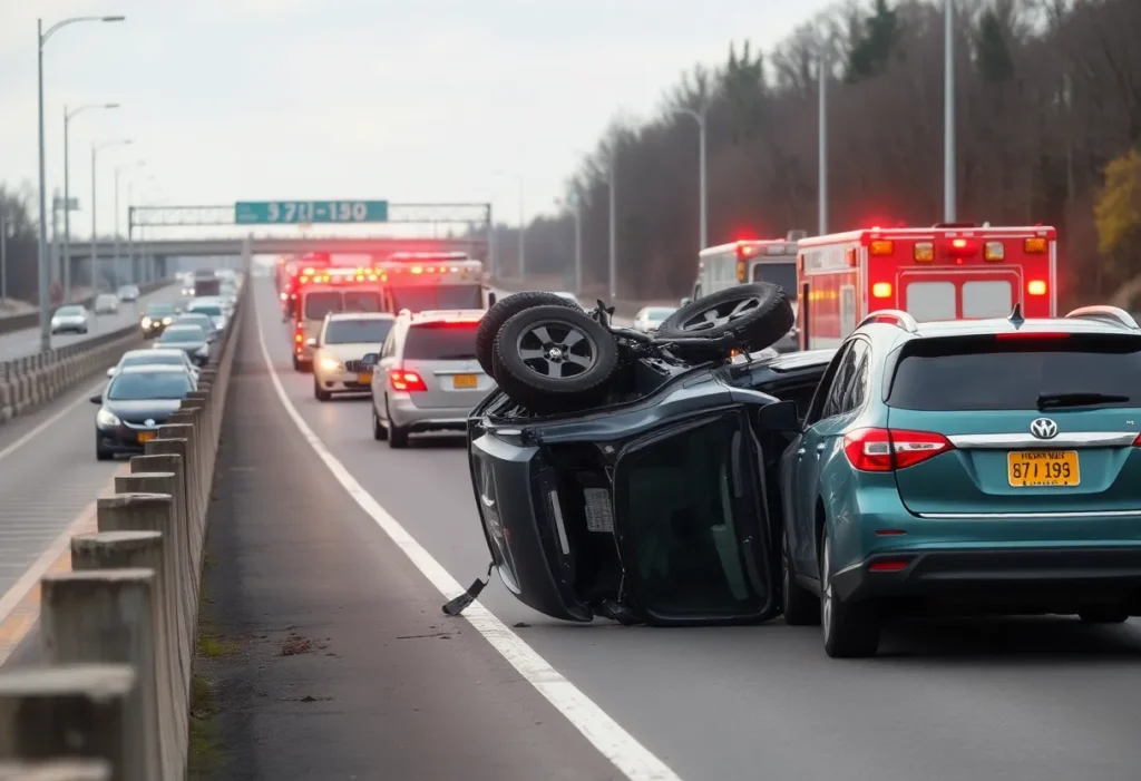 Scene of a rollover crash on East Loop 820 North in Fort Worth, Texas
