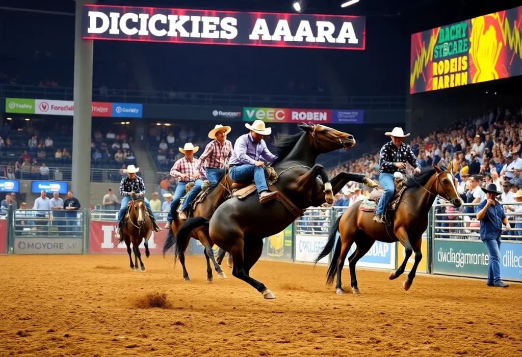 Cowboys competing in the Fort Worth Stock Show Rodeo