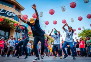 Dancers competing in a lively dance battle in Garland.