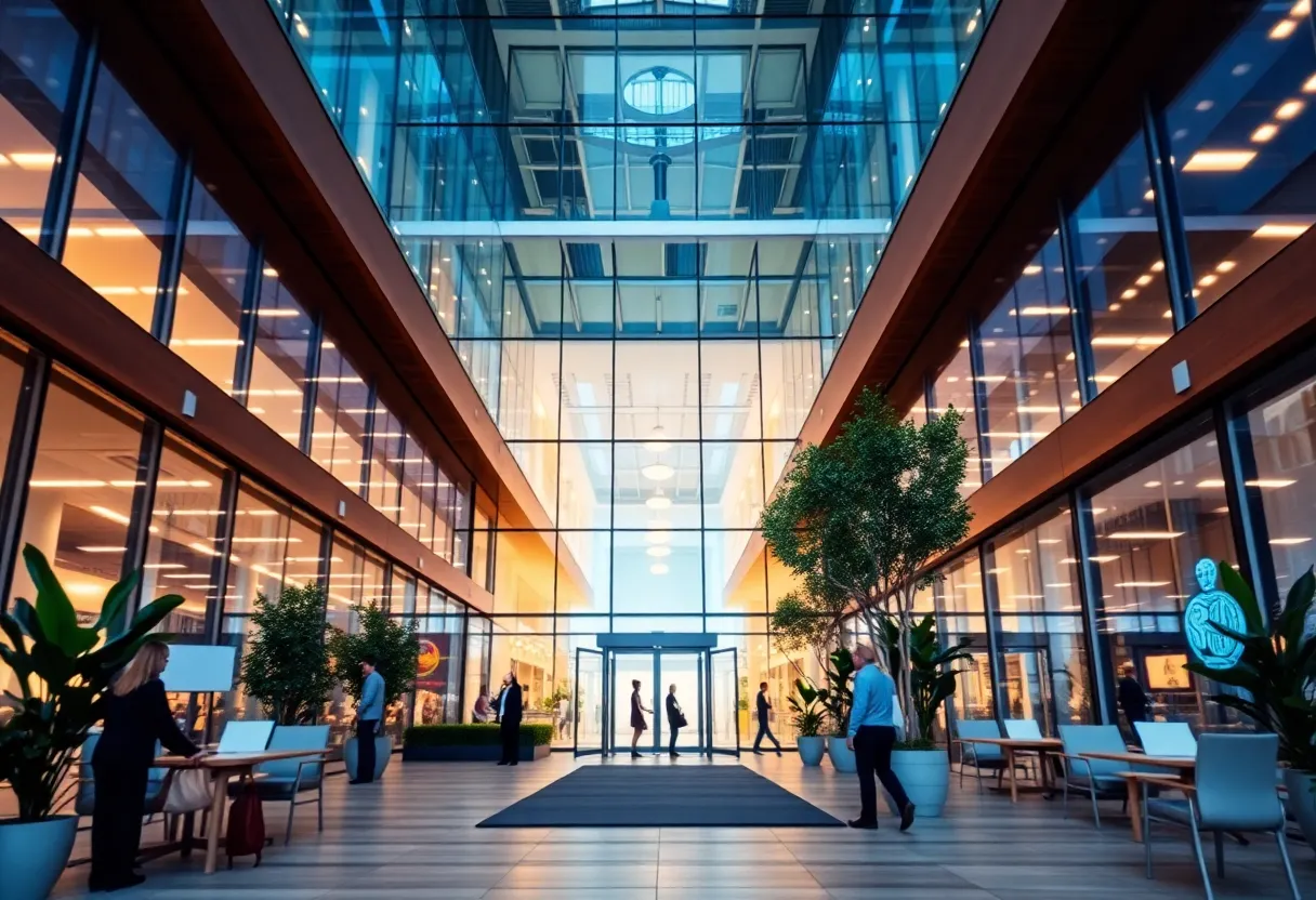 Geico's new office building in Richardson, Texas, representing job growth.