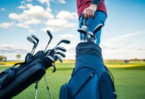Golfer receiving golf clubs on a golf course