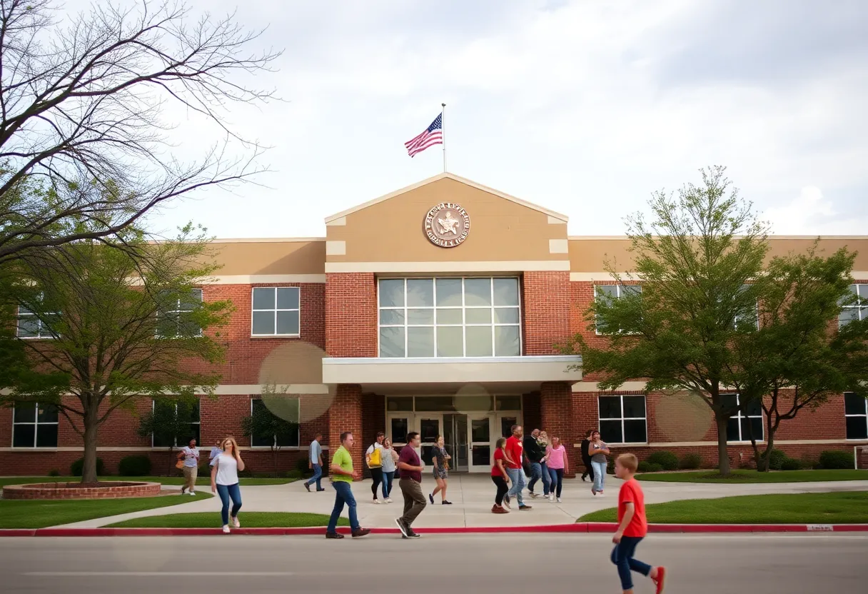 Grapevine-Colleyville ISD school building and community events illustration.