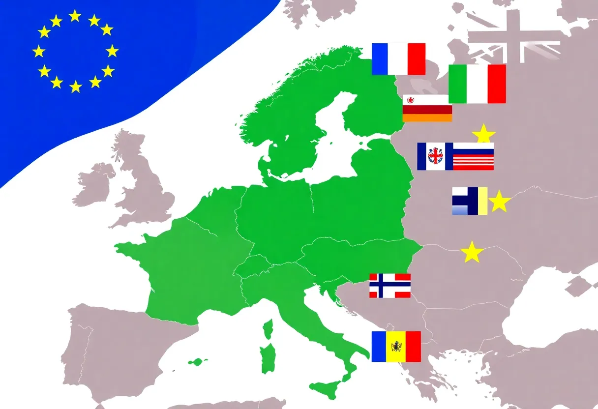 Illustration representing Greenland's sovereignty with flags of European nations