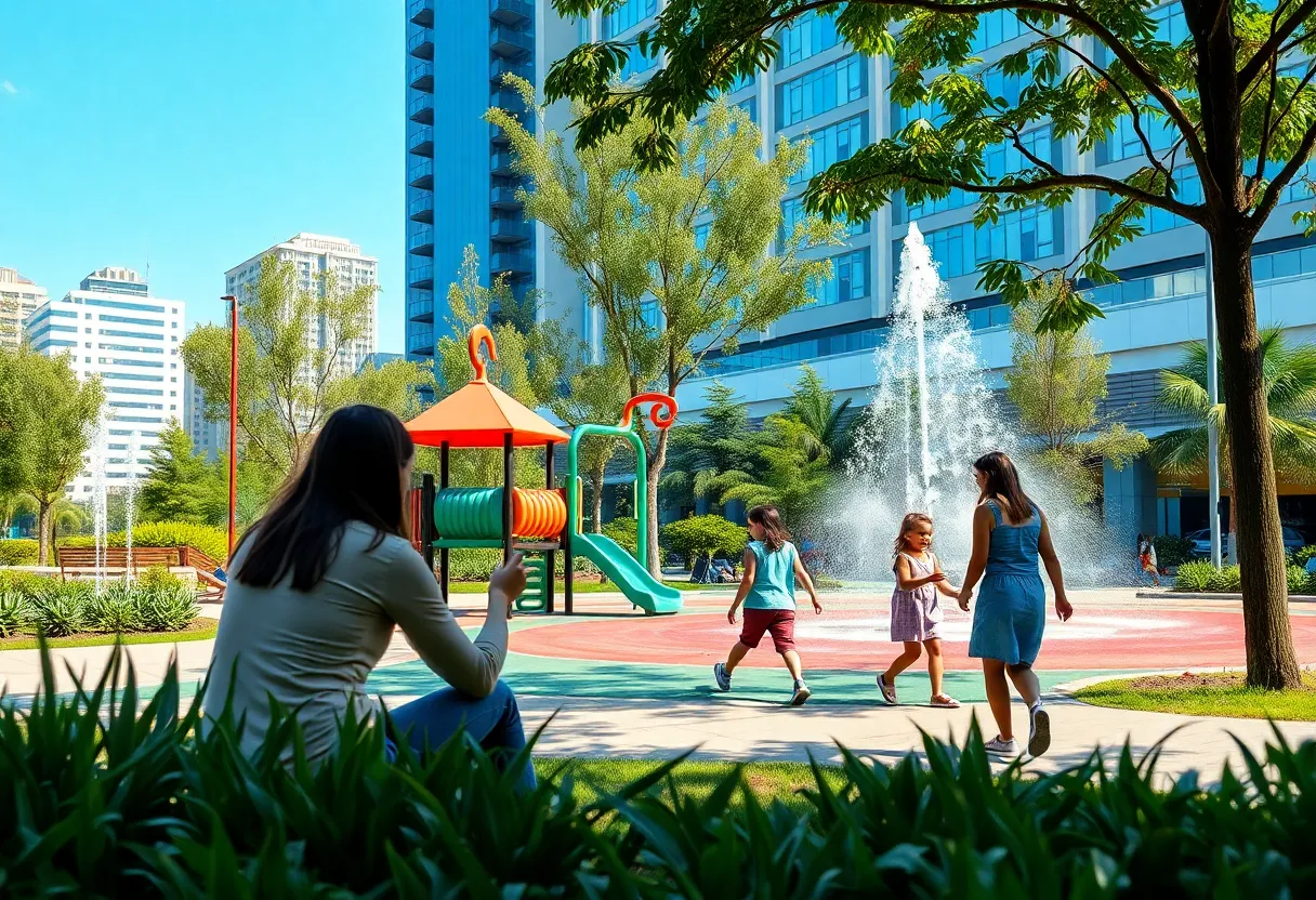 Conceptual image of Halperin Park featuring playground and water features.