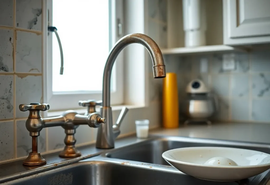 Kitchen appliances showing wear due to hard water