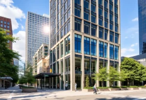 Architectural view of Harwood No. 1 office building in Dallas