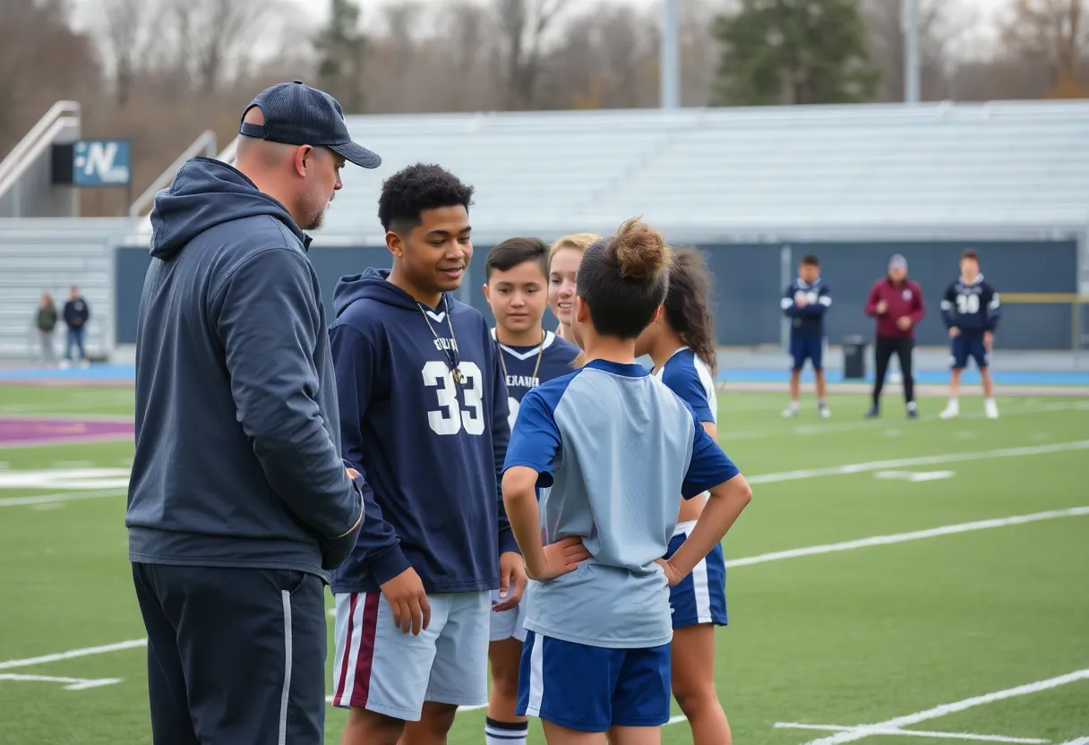 Coaches guiding student-athletes on a sports field