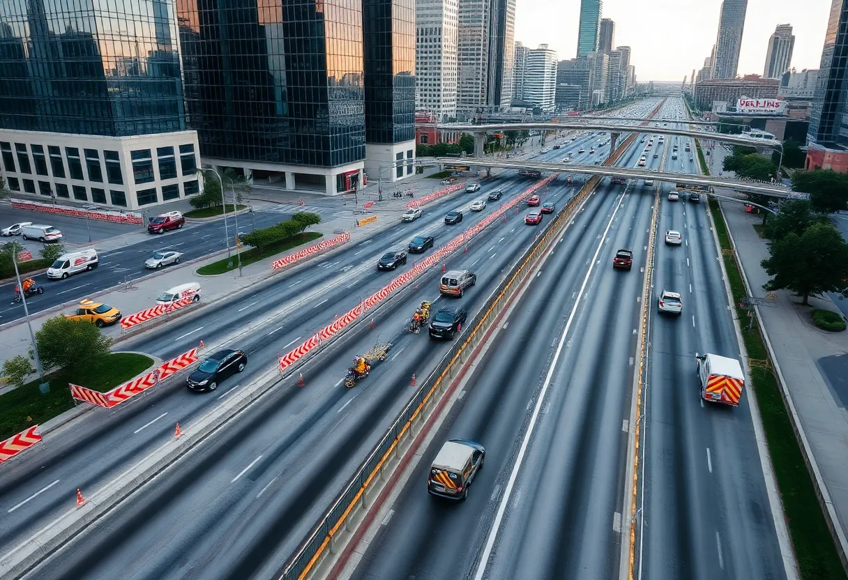 Highway construction on I-30 in downtown Dallas