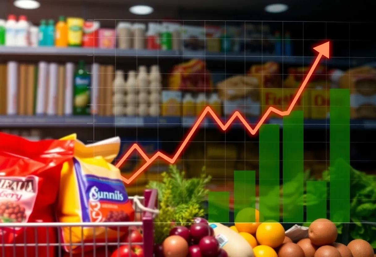 Graph depicting inflation trends with grocery images