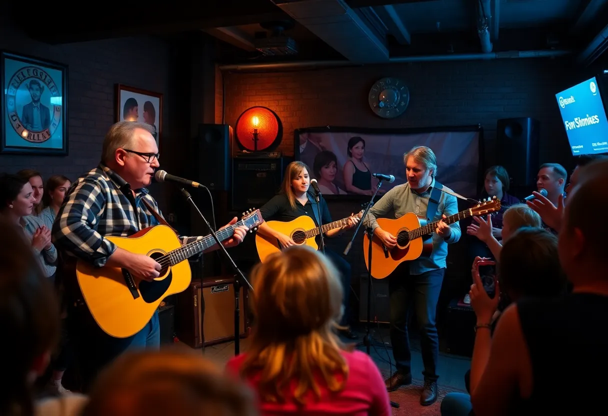 Folk musicians performing live on stage in Dallas