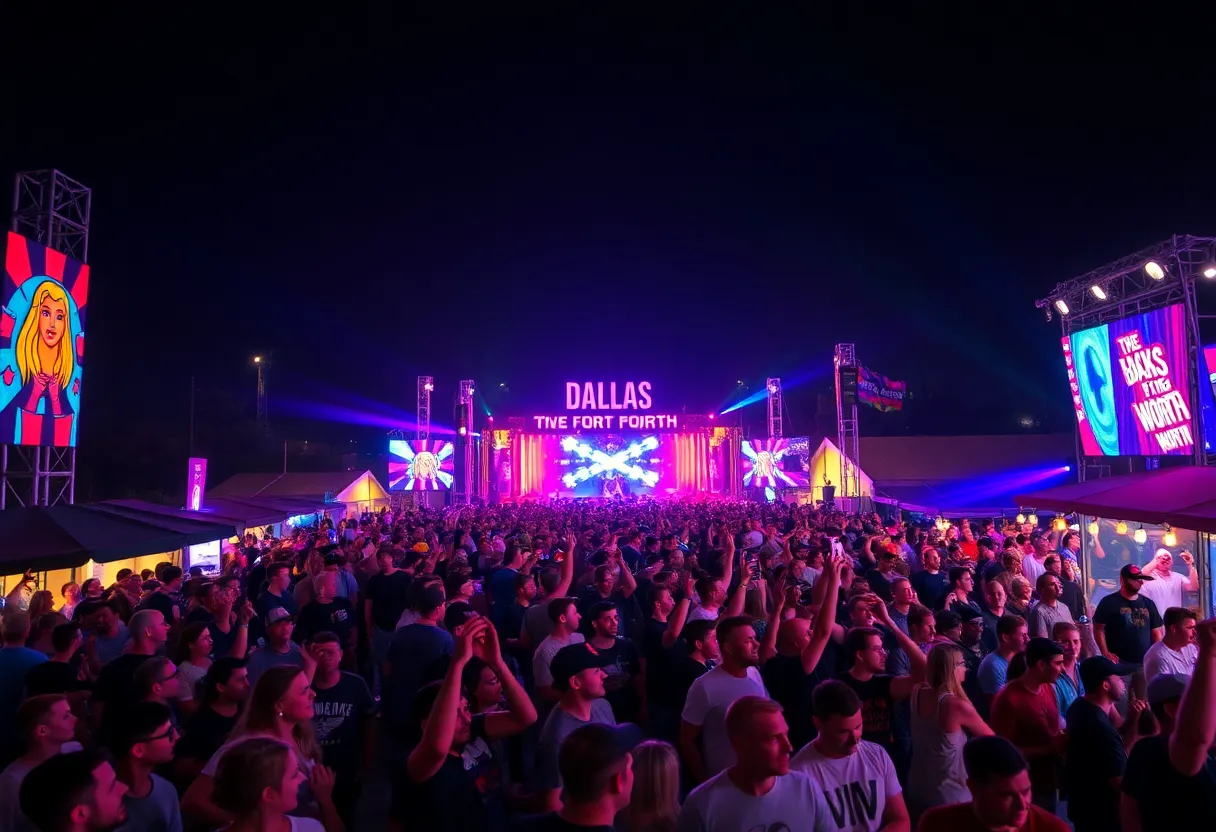 A lively crowd at the JAMBALOO Festival enjoying live music performances in DFW.