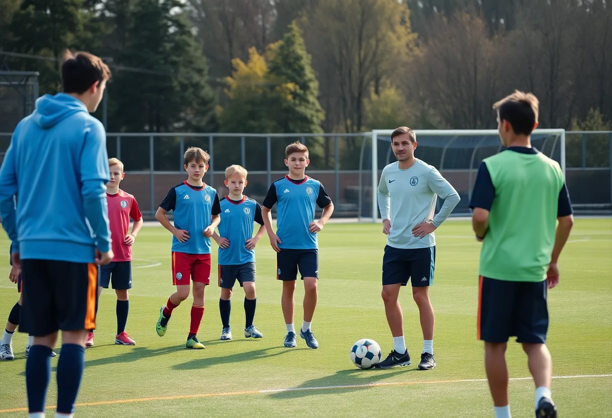 Jason Witten coaching young athletes on a football field