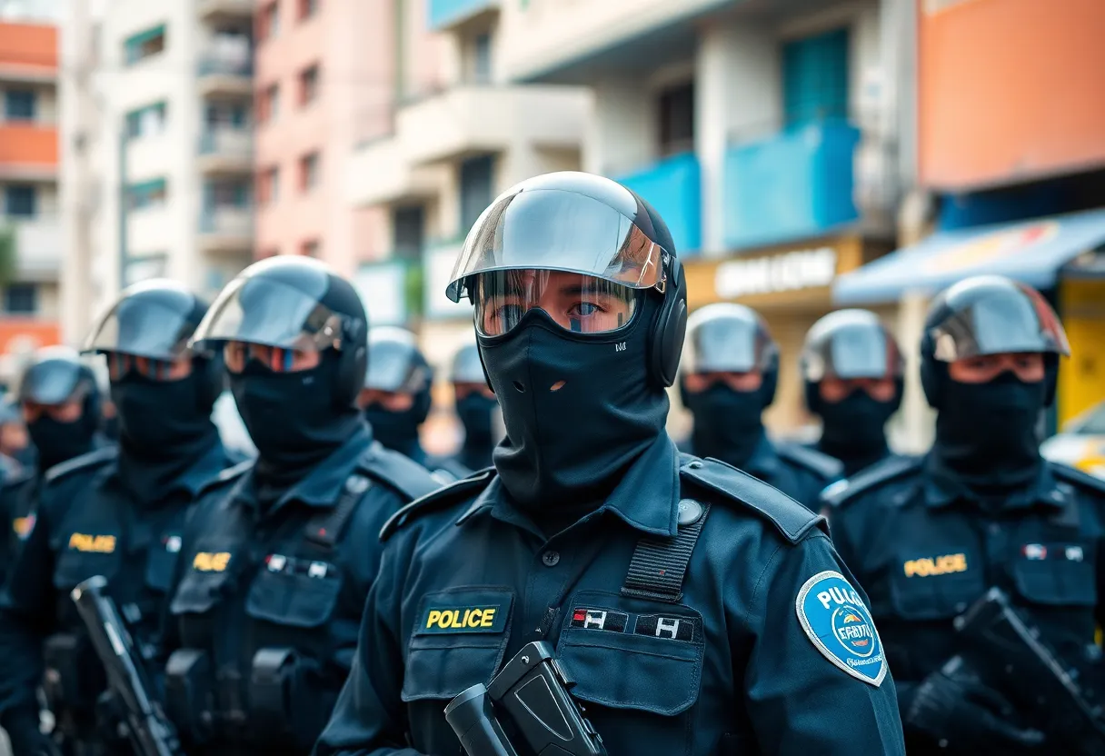 Masked law enforcement officers during an operation