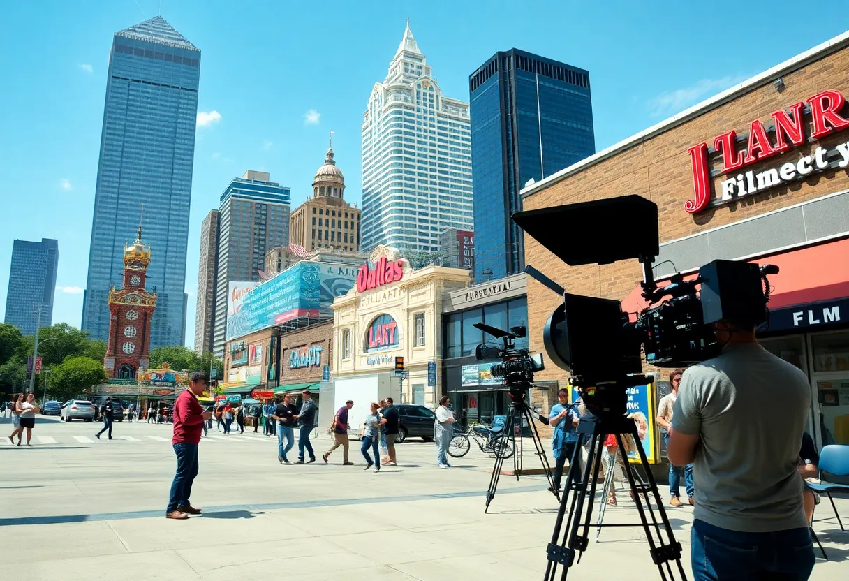 Film crew setting up for Lioness Season 3 in Dallas