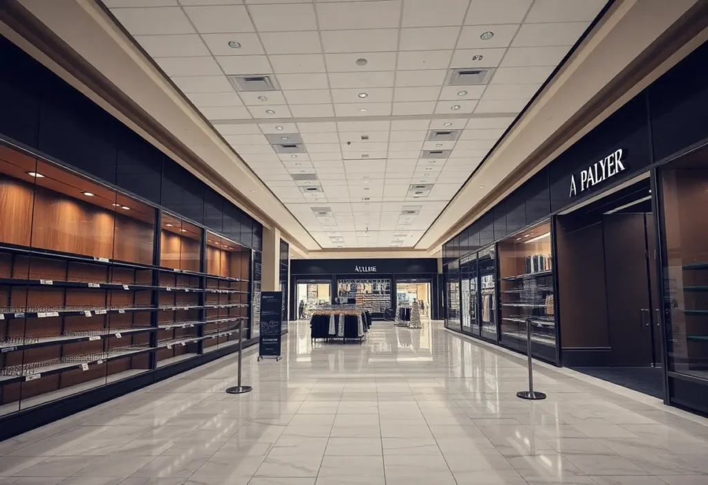 A deserted luxury department store representing financial distress