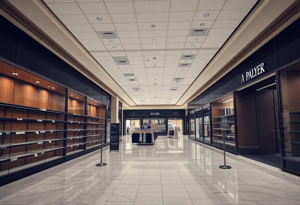 A deserted luxury department store representing financial distress