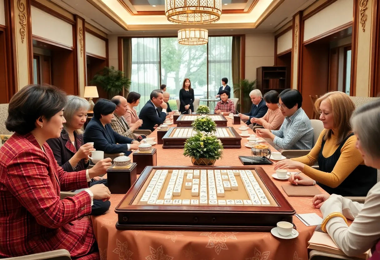 Participants enjoying Mahjong tea event at Hotel Crescent Court