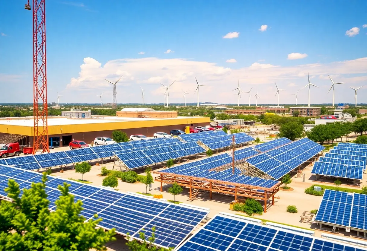 Clean energy manufacturing facility in Dallas with solar panels