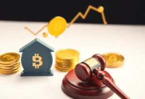 Conceptual representation of cryptocurrency challenges and legal issues.